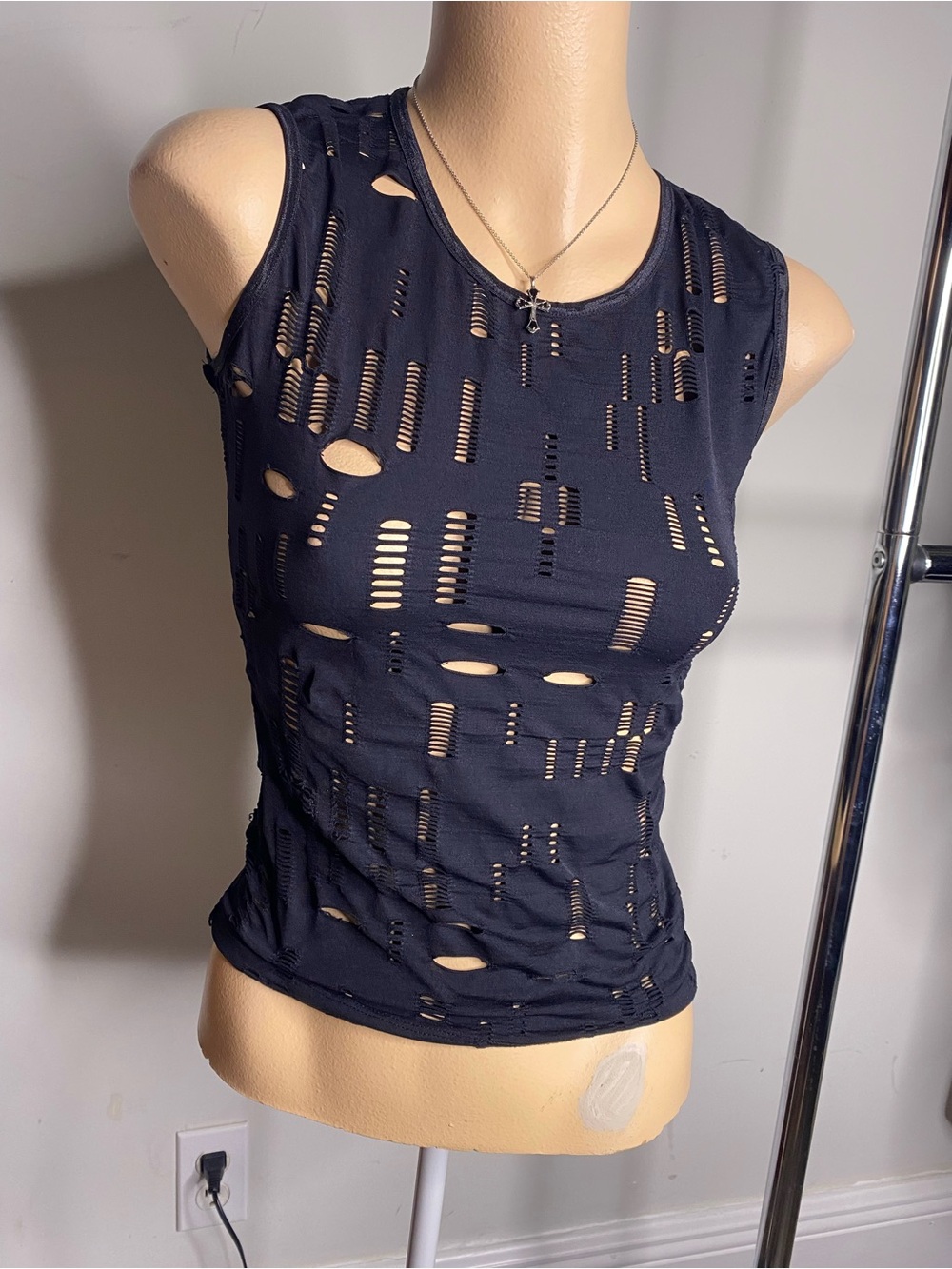 Rave made in USA  Distressed Sleeveless Tank Top - Black